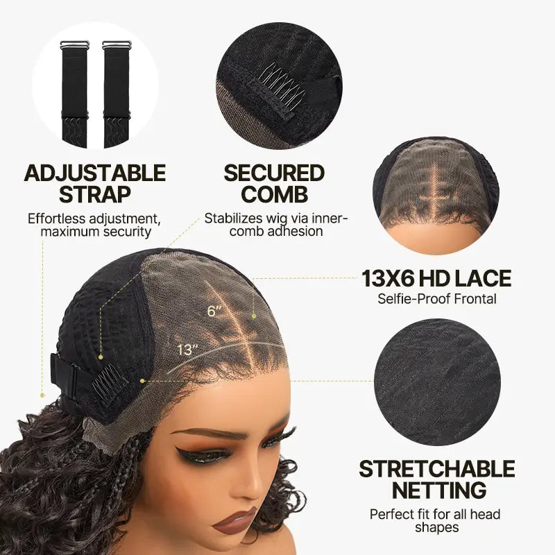✨13x6 HD Lace Boho Braids Wig | Glueless Wear & Go Water Wave