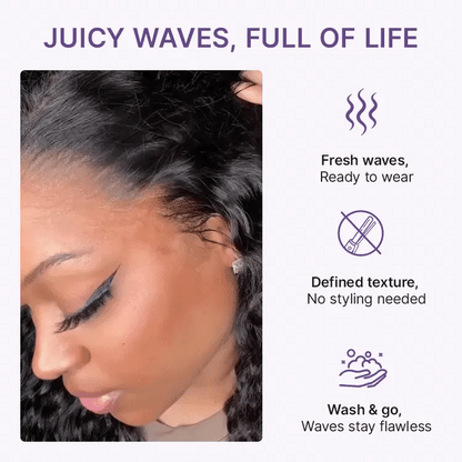 ⭐Glueless Water Wave Wig – Fluffy & Natural Volume
